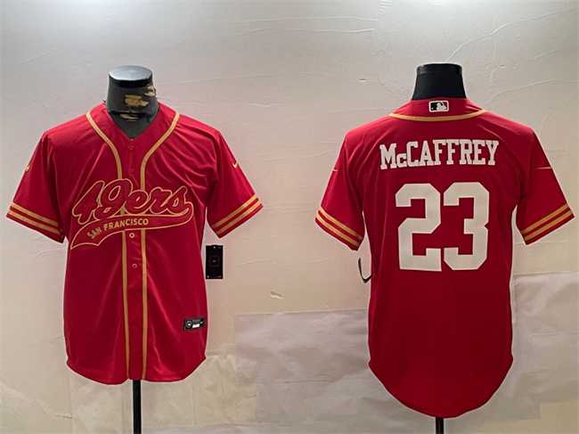 Mens San Francisco 49ers #23 Christian McCaffrey Red Cool Base Stitched Baseball Jersey